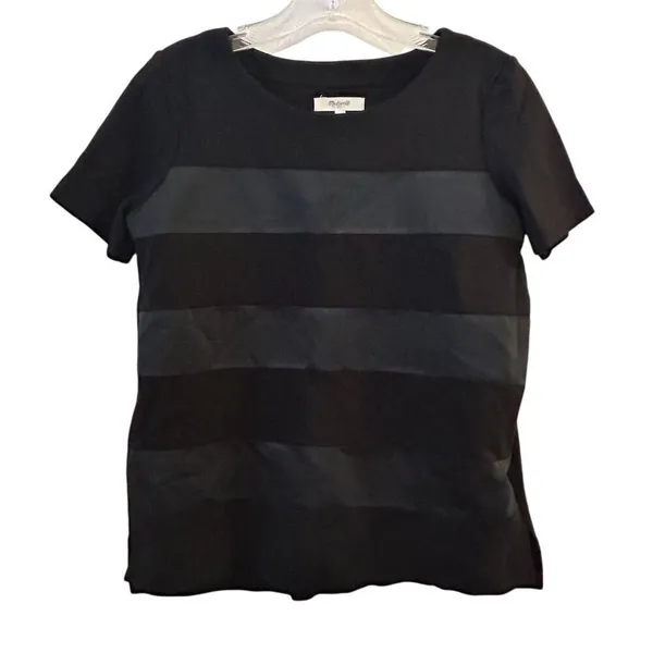 Madewell Women's‎ XS Black Satin Stripe Short Sleeve Tee Casual Top - Image 7