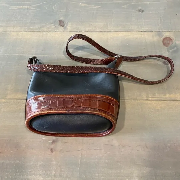 Brighton Judy Little Mini Vintage Leather Bucket Crossbody Bag Black Brown - Image 5