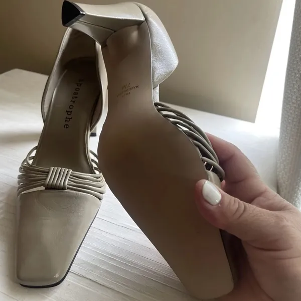 Apostrophe vintage leather upper pointed - toe pumps heels 7 U.S size tan - Image 4