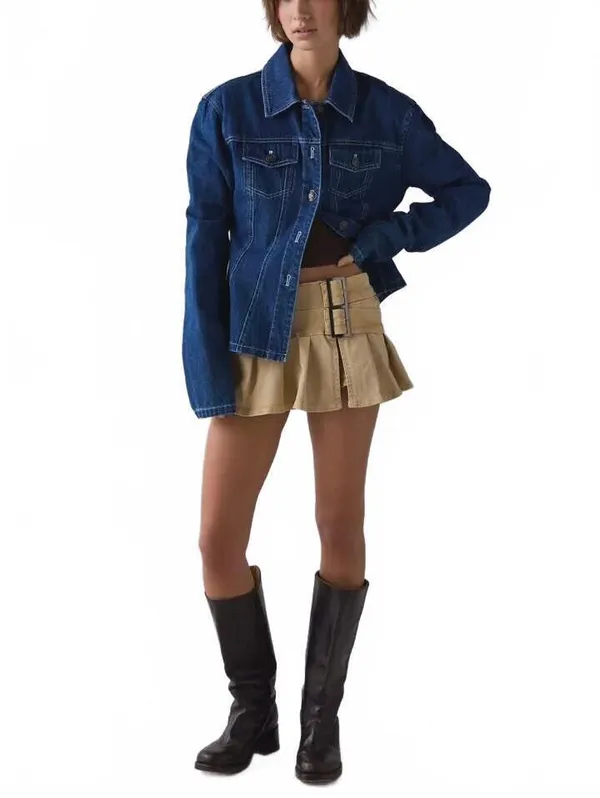 UO BDG Double Trouble Belted Denim Micro Mini Skort Urban Outfitters Tan/Beige L - Image 3