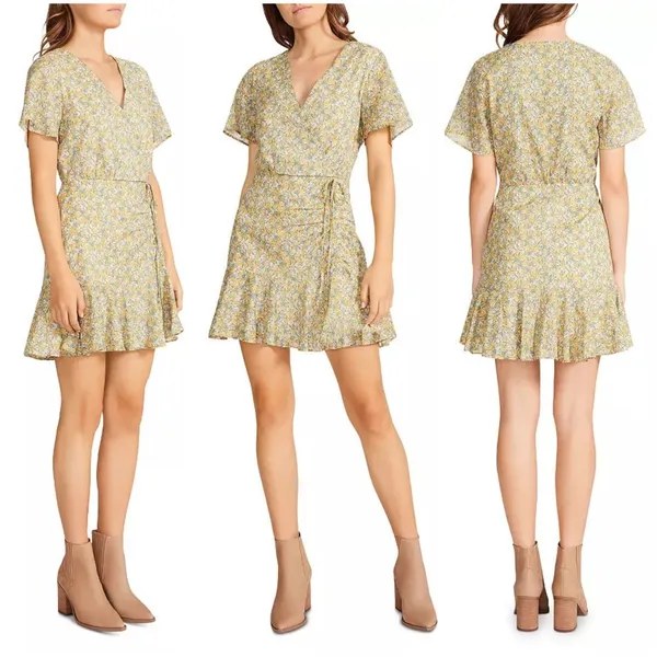 BB Dakota Big Flirt Energy Floral Ruched Detail Dress in Sunflower - Image 4