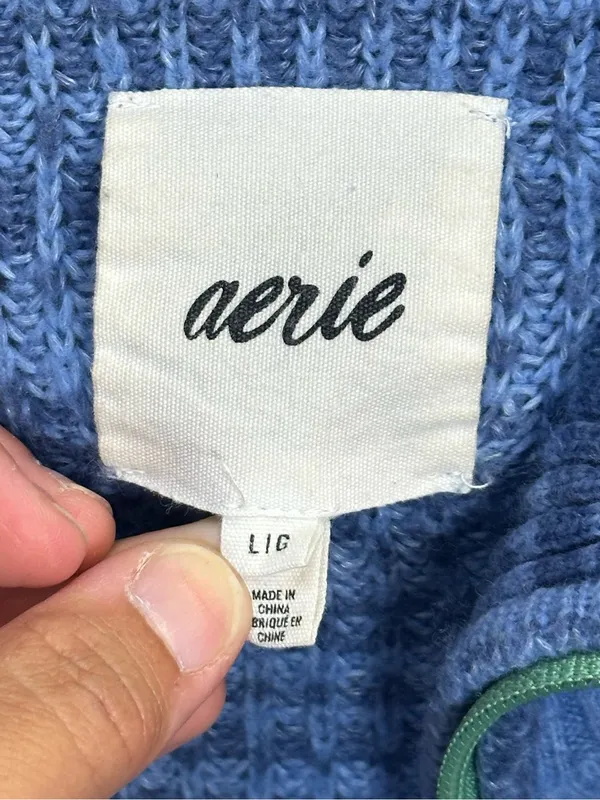 Aerie Women’s Large Blue Marled Knit Quarter Zip Oversized Wool Blend Sweater - Image 9