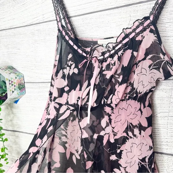 Vintage California Dynasty Sheer Black & Pink Floral Chemise Lingerie Size Large - Image 5