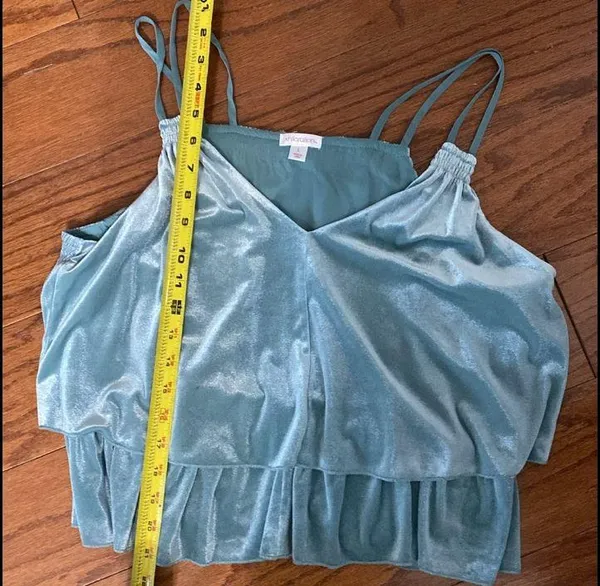 Xhilaration teal velvet Crop top- size Large **refer to measurements - Image 7