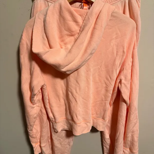 SKIMS Lounge SET French Terry Jogger Cuffed Zip Up Hoodie Orange- Size Large - Image 9