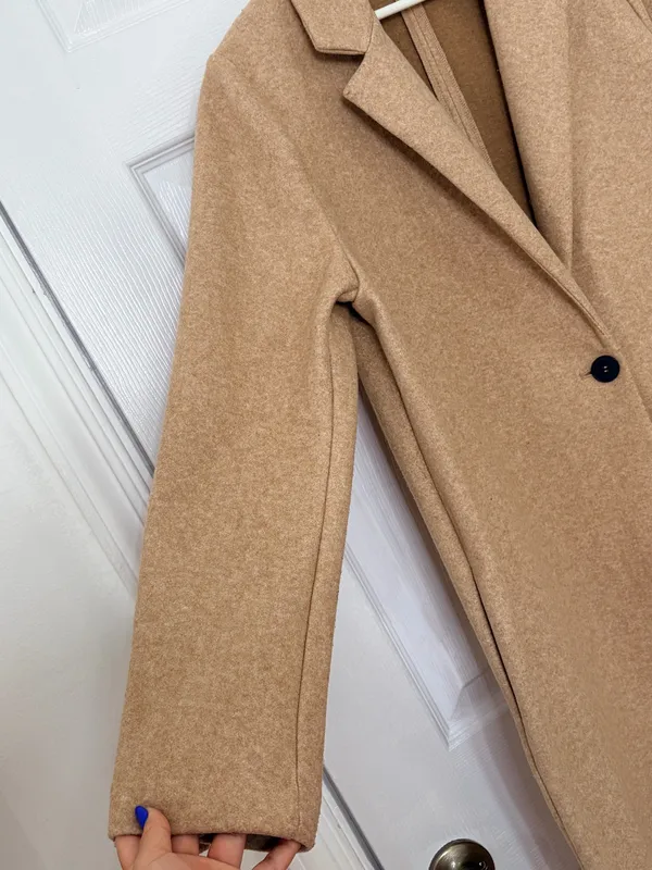 ZARA Women XL Camel Tan Long Coat Minimalist Quiet Luxury Single Button Overcoat - Image 7