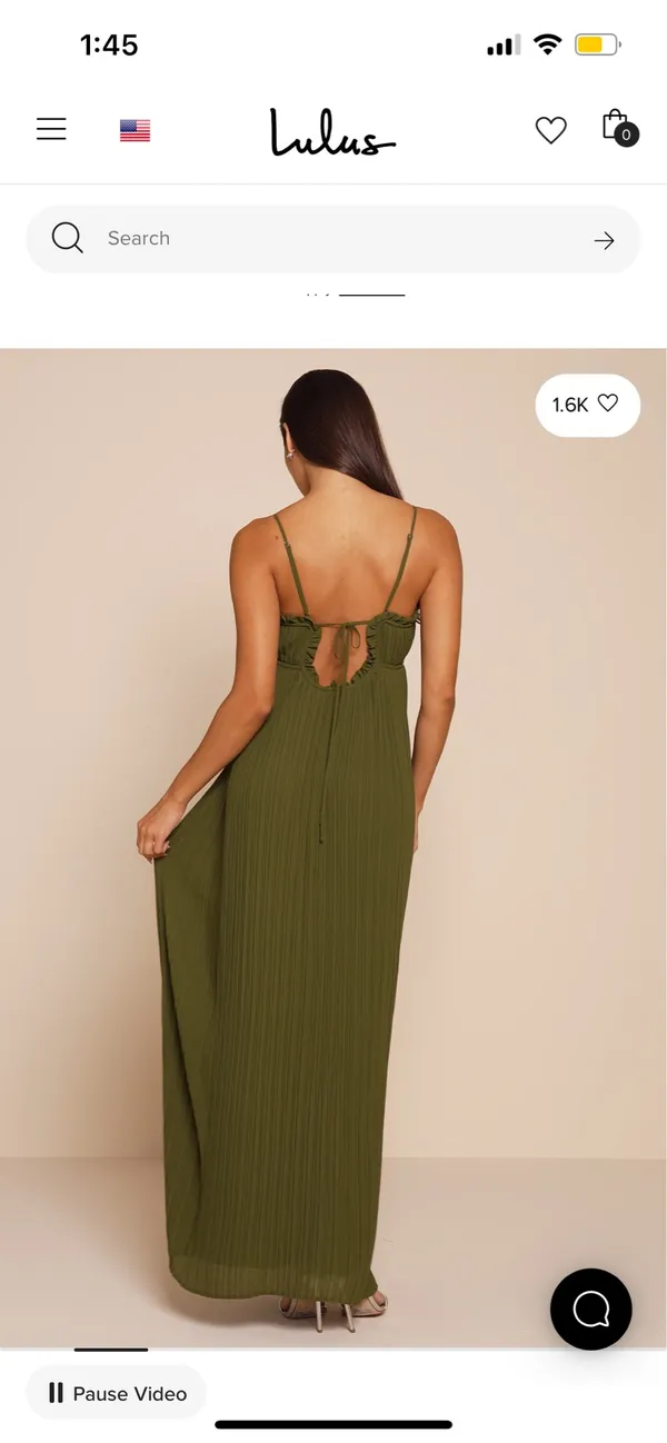 New Lulus Delina Olive Plisse Chiffon Tie-Back Maxi Dress Size Small - Image 3