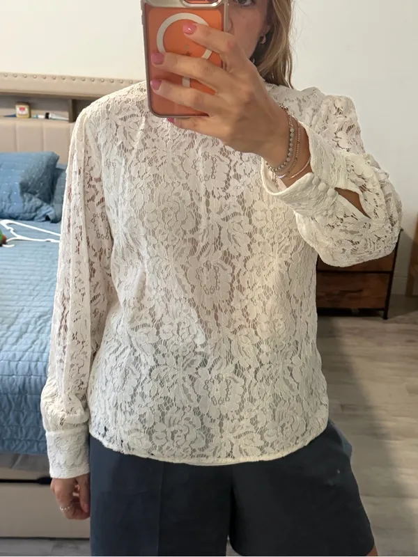 Ralph Lauren Ivory Floral Lace Mock Neck Blouse - Image 5
