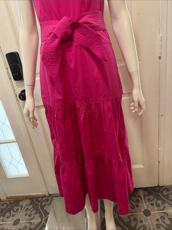Veronica Beard AUSTYN Lg DkPink Tiered Pima Cotton Sleeveless Midi Dtess Sz S - Image 5