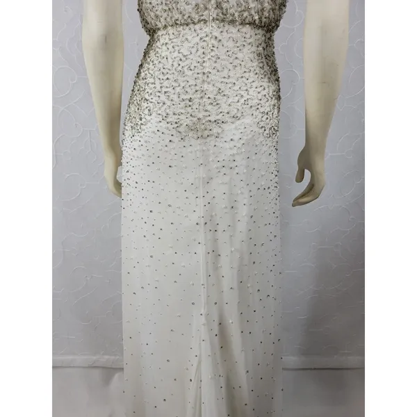 Anthropologie Womens Dress Sz S White Silver Rian Beaded Embellished Halter Maxi - Image 13