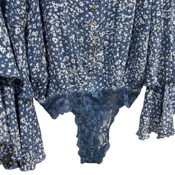 Free People Ditsy Floral Lace Bell Ruffle Sleeve Bodysuit Fairy Whimsical S - Image 5