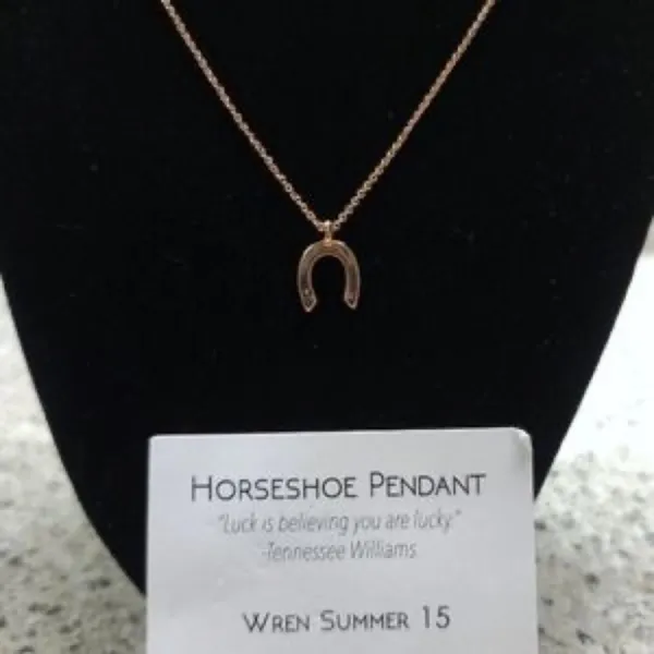 NEW WREN Horseshoe Pendant Necklace 14k Gold Plated Sapphire Chip - Image 4
