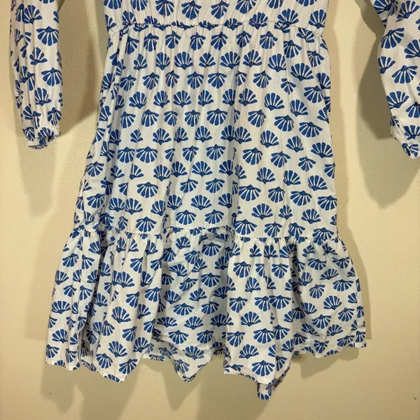J Crew 0 Scoopneck Tiered Cotton Poplin Mini Dress Blue Pattern Block Print - Image 11