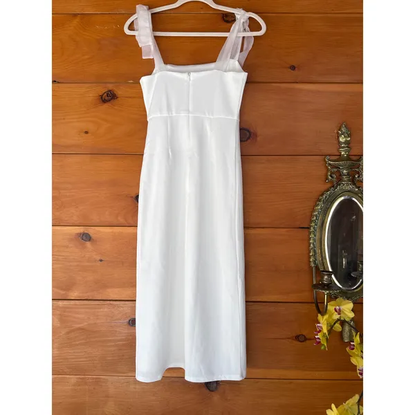 Lulus Romantic Celebration White Tie-Strap Bodycon Midi Dress Party Medium - Image 3