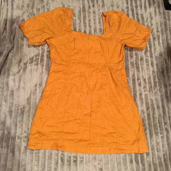 Madewell‎ Maisie Square Neck Linen Mini Dress Orange Marigold Size 14 - Image 2