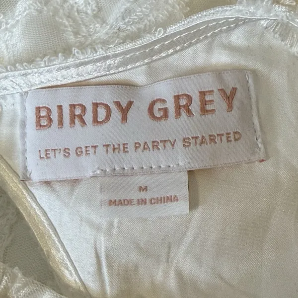 Birdy Grey White Puff Sleeve Mini Dress Size Medium Open‎ Back Bridal Graduation - Image 7