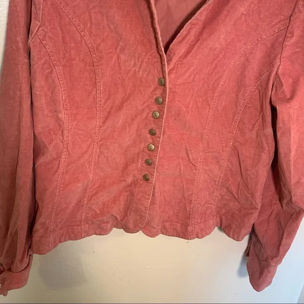 Women's Corduroy Shirt Jacket Snap Up V-Neck Pink Long Sleeve Unlined - Image 4