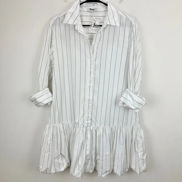 Madewell Bubble Hem Mini Shirtdress Pinstripe Poplin Cotton White Medium NWT - Image 6