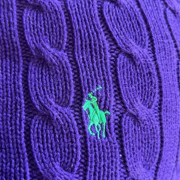✨Ralph Lauren Sport Women's Cable-Knit Cotton Short-Sleeve Purple Sz L Sweater✨ - Image 7