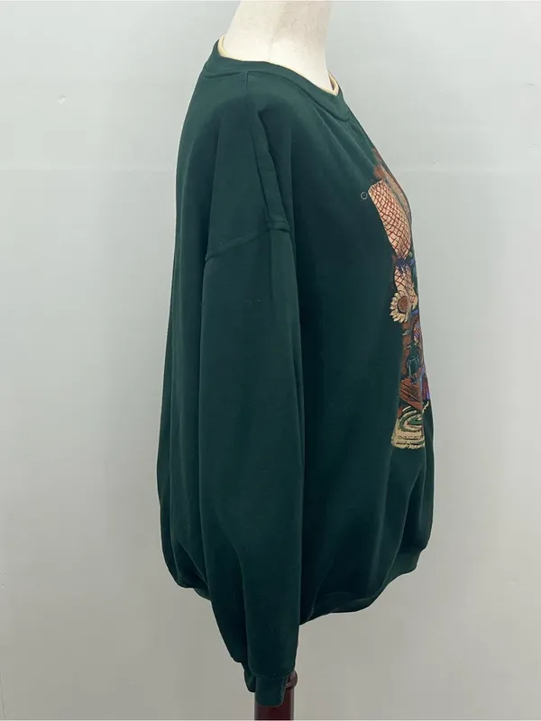 Vintage 90s Basic Editions Teddy Bear Graphic Green Womens Sweatshirt Large - Image 5