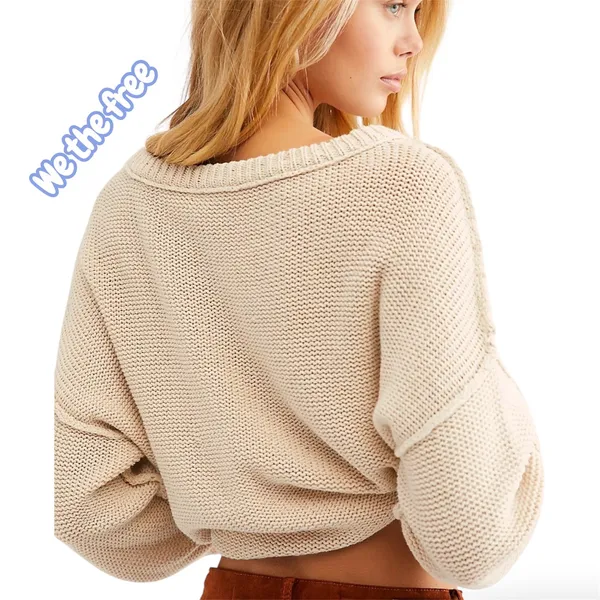 We The Free Free People Womens Oversized Knit Sweater Cream Beige Medium OB10036 - Image 2