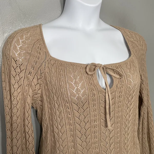 American Eagle Crochet Knit Sweater Size XL Tan Pointelle Boho Romantic Y2K - Image 4