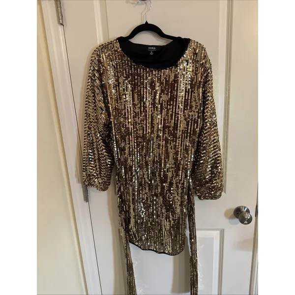 Celebrity Fashion Sequin Dress By Hera Collection Sz S Gold Holiday Party NWT - Image 2