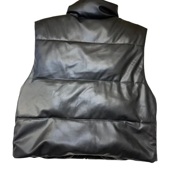 Zara Womens Faux Leather Puffer Vest Black Zip‎ Up Sleeveless Jacket Small - Image 4