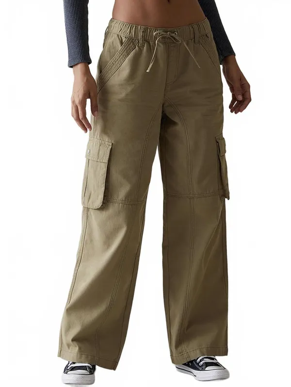 Pacsun Cotton Drawstring Waist Baggy Cargo Pants NWT Aloe Olive Green Small - Image 9