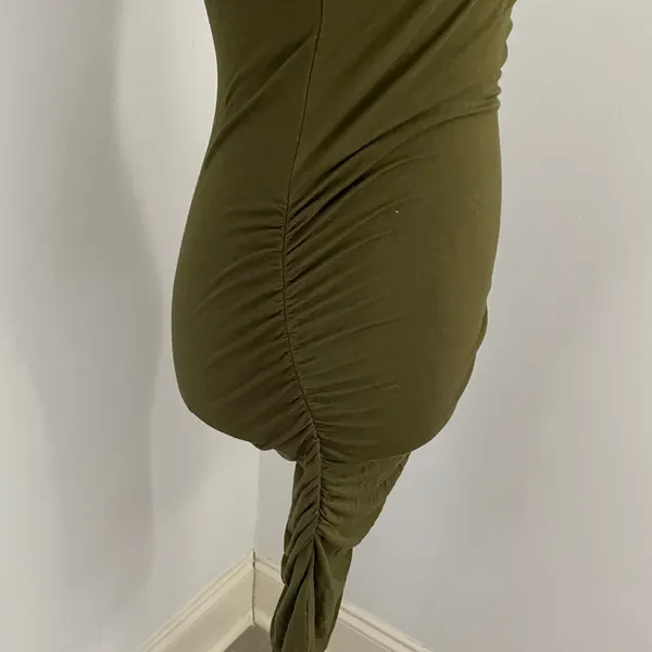 Venus Green Racerback‎ Dress XS Ruched Side Sleeveless Midi Minimalist Bodycon Coverup - Image 3