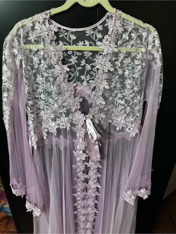 Embroidered Sheer Lace Robe in Light Lavender - Elegant Layering M - Image 14
