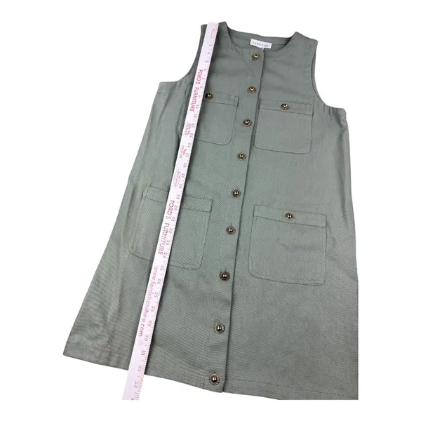 Entro Sage‎ Green Utility Shift Dress Gold Buttons Pockets Small NWT - Image 5