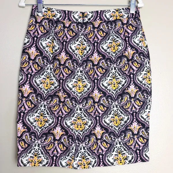 J.Crew Pencil Skirt Boho Paisley Damask Cotton Lined Pink Women Size 0 Cotton - Image 9