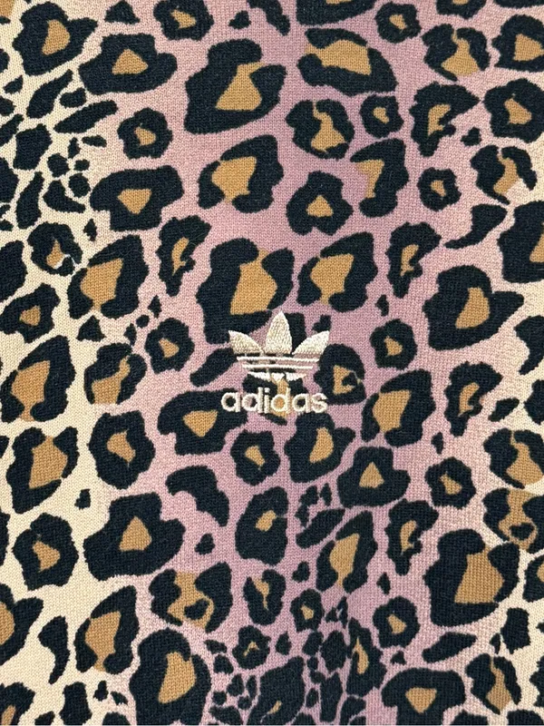 Adidas Crewneck Leopard Animal Print Sweatshirt Beige Pink Size Medium Cheetah - Image 5