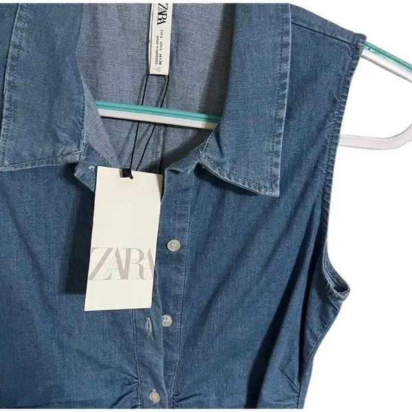 ✨Zara Denim Button Down Smocked Sz Large Dress✨ - Image 7