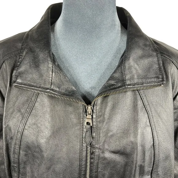 Genuine Black Leather Jacket Plus 16-18W Full Zip Lined‎ Minimalist Patina Retro - Image 8