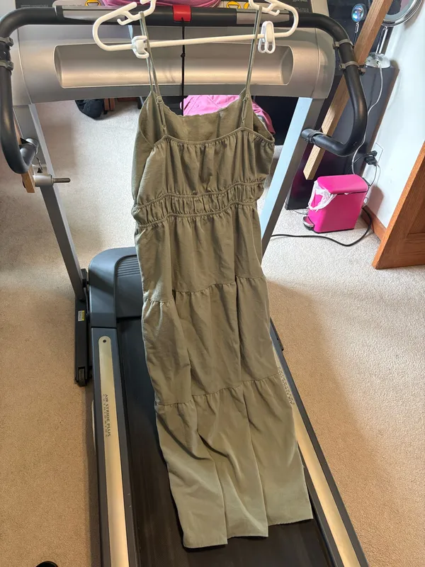 Olive Green Tiered Maxi Dress with Spaghetti Straps - Image 2
