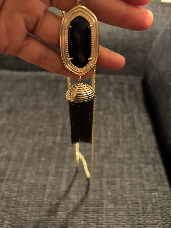 Retired Kendra Scott Rayne Gold Black Stone Tassel Pendant Long Necklace - Image 2