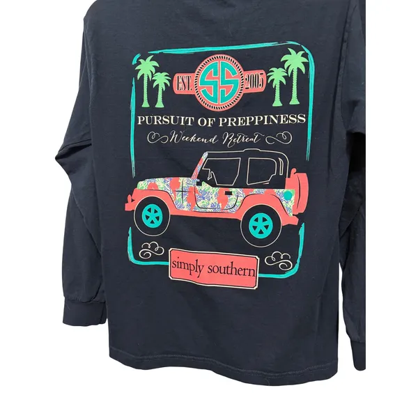 Simply Southern Long Sleeve‎ Graphic T-Shirt Navy Blue Pursuit of Preppiness Sm - Image 2