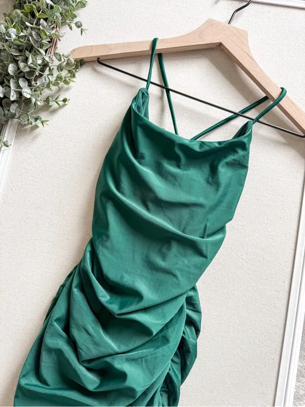 Lulu's Emerald Ruched Lace-Up Bodycon Mini Dress Size Small - Image 10