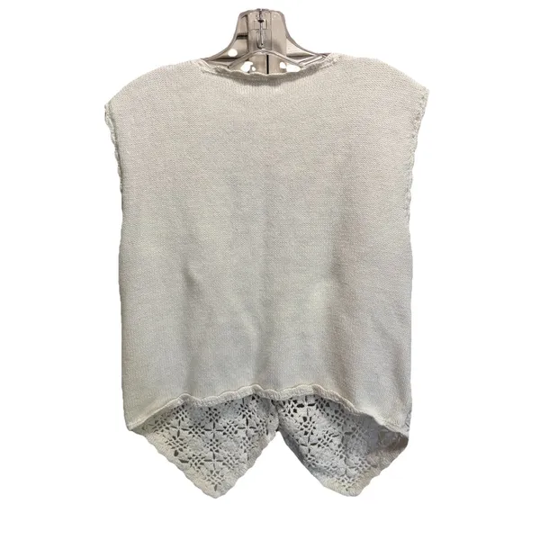 Sostanza Cream Crochet Vest Top Size M/L Button Up Boho Flowers - Image 4