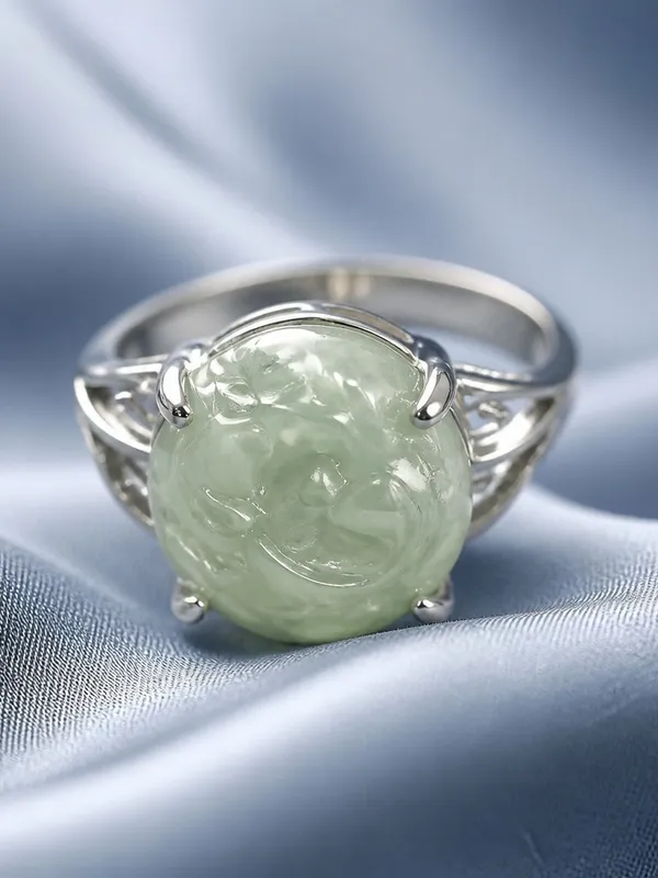 Gorgeous Stainless Steel Silver w/ Gorgeous Frosted Cream Color Gemstone Size 6 - Image 2