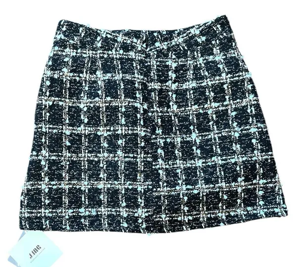 NWT J.ING Chic Black White Gold Tweed Plaid Sequins Mini Skort Skirt Size S - Image 2