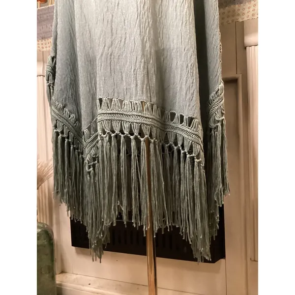 Easel Sage Green Crochet Fringe Poncho Gauze Top Small - Image 3