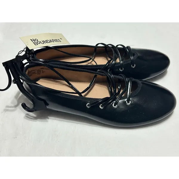 No Boundaries Corset Ballet Flats Black Lace Up Ankle Tie Womens Shoes Sz 7 NWOB - Image 6
