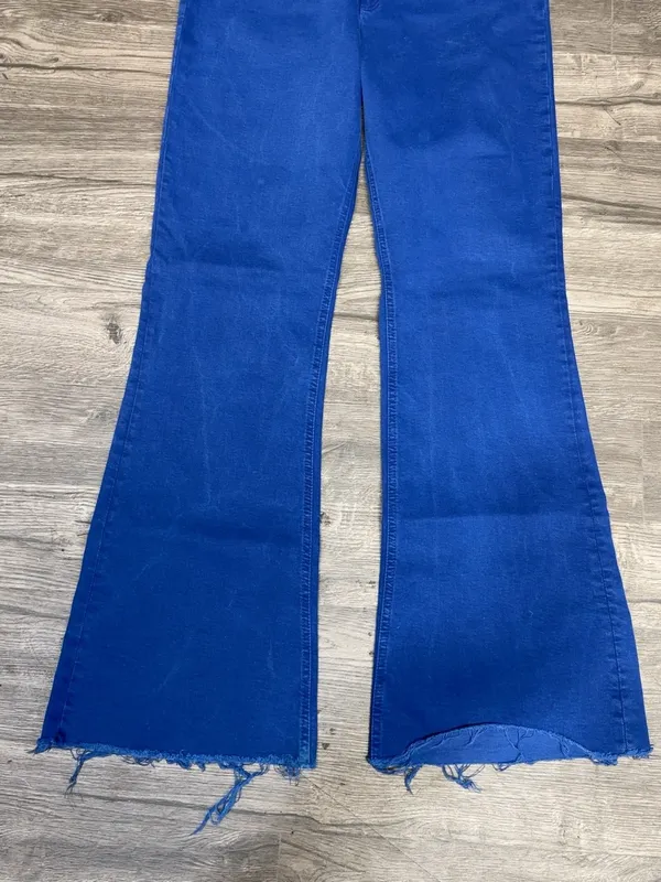 ZARA Women’s Blue High Rise Flare Jeans Raw Hem Size 10 EUR 42 - Image 5