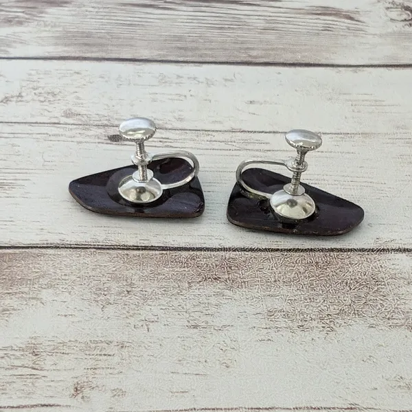 Vintage Screw Back Earrings Unusual Retro Design - Image 5