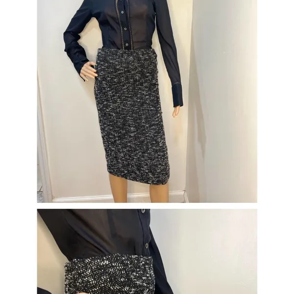 NWT Ann Taylor Marled Knit Pencil Skirt Black White Size 2 Work Office - Image 8