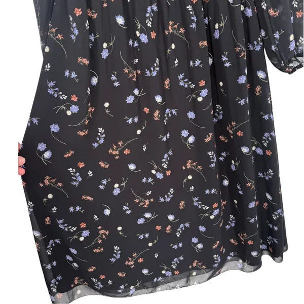 Aritzia Wilfred Black Floral Smocked Square Neck Long Sleeve Midi Dress Sz Large - Image 7