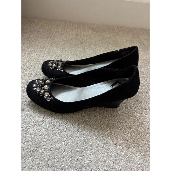 Report Wedge Heels Womens 8 Black Rhinestone Embellished Low Pump Evening Glam‎ - Image 4